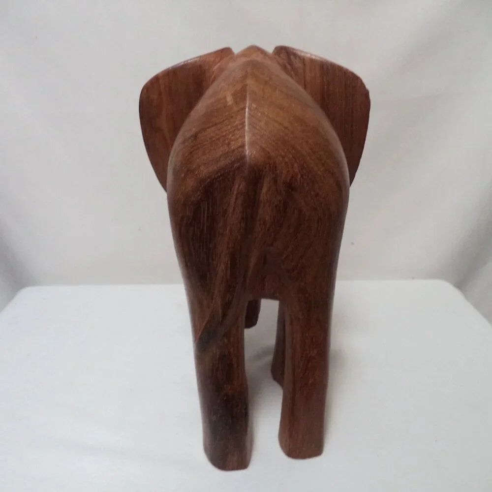Elephant Wood Hand Carved Figurine Statue brown w/ Tusks Trunk 11" x 8.5" Decor - Picture 4 of 13